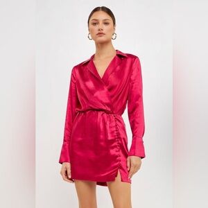 Endless Rose Long Sleeve Satin Mini Dress color Berry Size Large New!